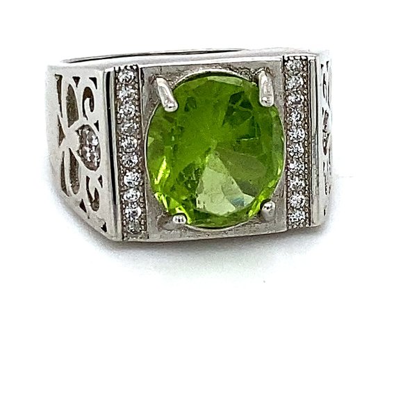Peridot 4.15ct White Gold Finish Solid Silver Ring
